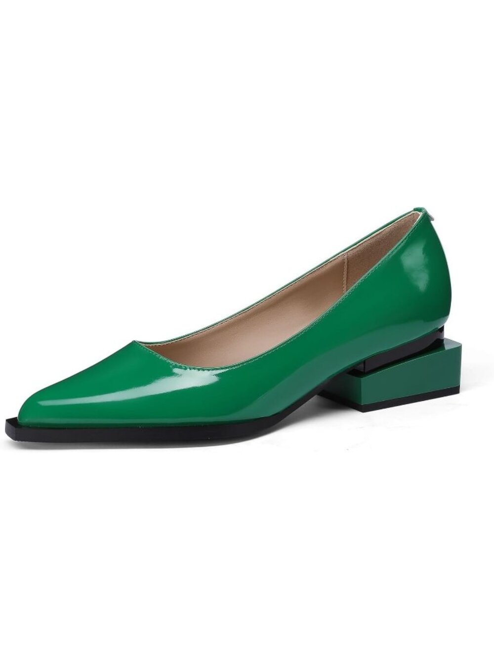 Women's Green Heel Pumps with Arch Support and Pointed Toe Comfortable Flats